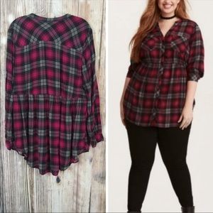 Torrid Plaid Challis Button Up Babydoll